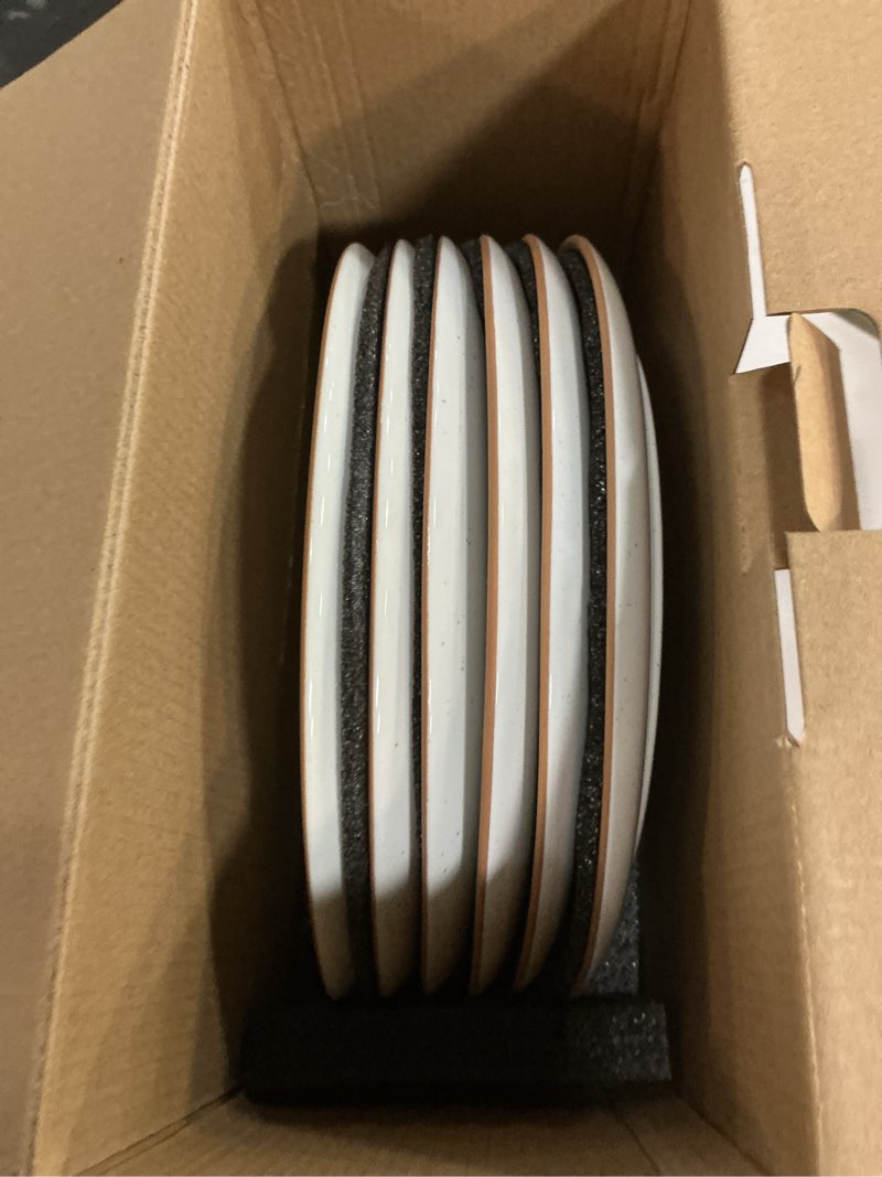 Condition photo showing New/Like New for mora ceramic dinner plates set of 6, 10 inch dish set - microwave, oven, and dishwasher safe, scratch resistant, modern rustic dinnerware- kitchen porcelain serving dishes - vanilla white