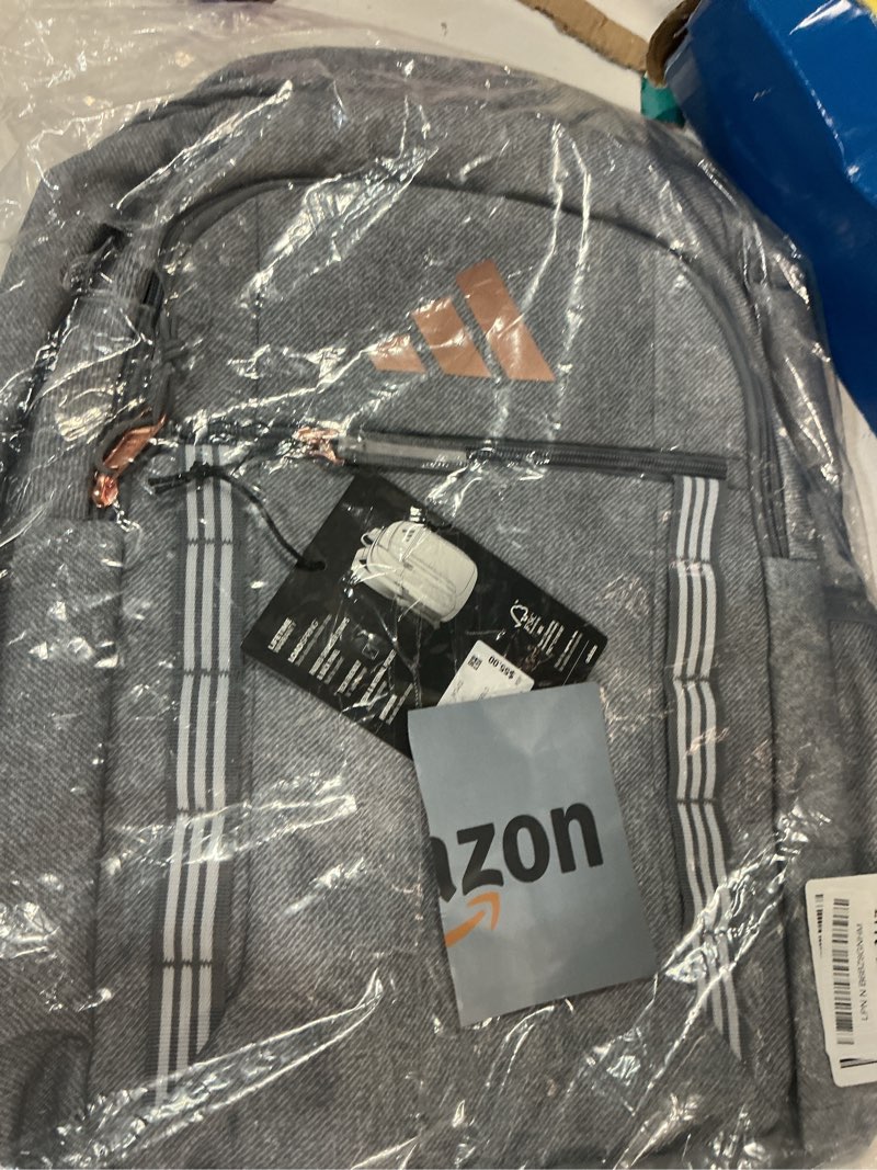 Condition photo showing New/Like New for adidas excel 7 school backpack for laptop, gym and travel, 34l osfa twill grey/grey/rose gold