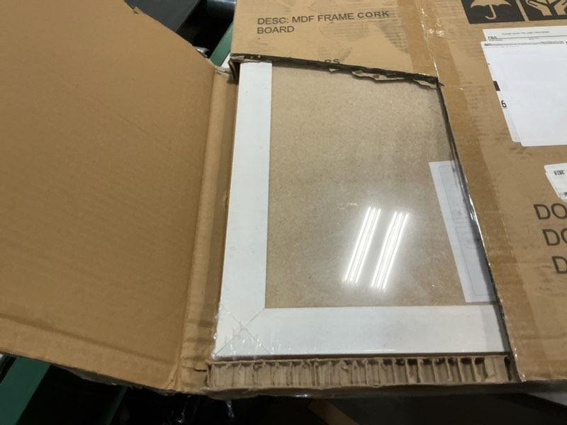 Condition photo showing New/Like New for DOLLAR BOSS White Cork Board for Wall - 24 X 18 Inches, Rustic Wooden Frame Bulletin Board, Decorative Hanging Pin Board for Office & Home Decor White 24''X 18‘’