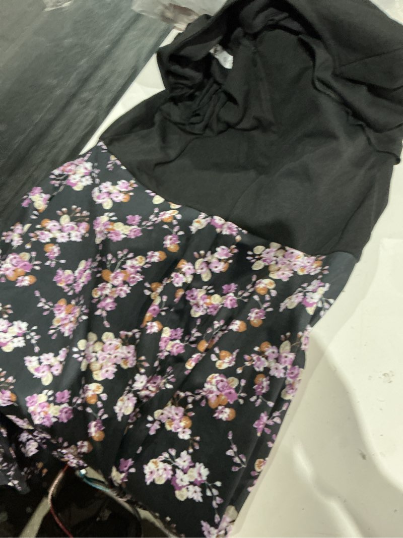 Condition photo showing Good Condition for women's semi-formal ruffle sleeves v-back work fit and flare cocktail knee length dress with pockets ds842 small black purple