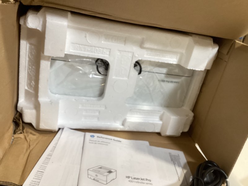 Condition photo showing Good Condition for hp laserjet pro 4001n black & white printer, print, fast speeds, easy setup, mobile printing, advanced security, usb, ethernet connection, best-for-office