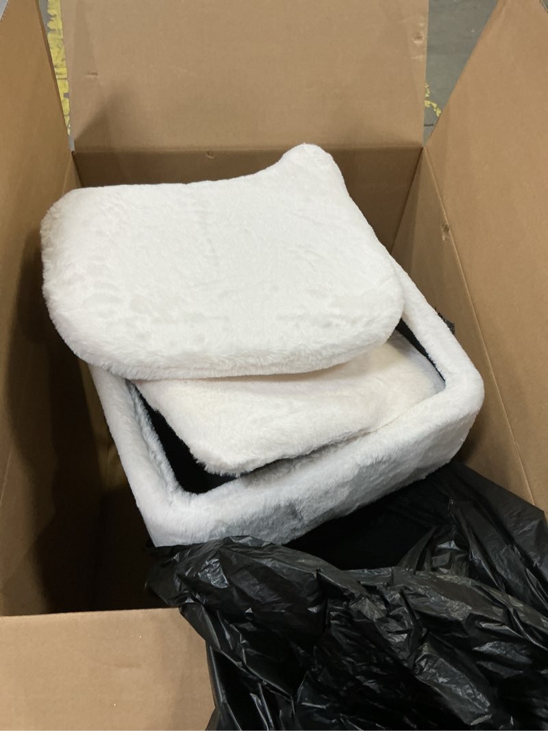 Condition photo showing Good Condition for GREENSTELL Vanity Stool Chair with Storage and Folding Back, 15.8" x 16.5" x 33" Square Faux Fur Soft Ottoman, 4 Metal Legs with Anti-Slip Feet, Furry Padded Seat for Makeup, Bedroom, White White 15.8" x 16.5" x 33"