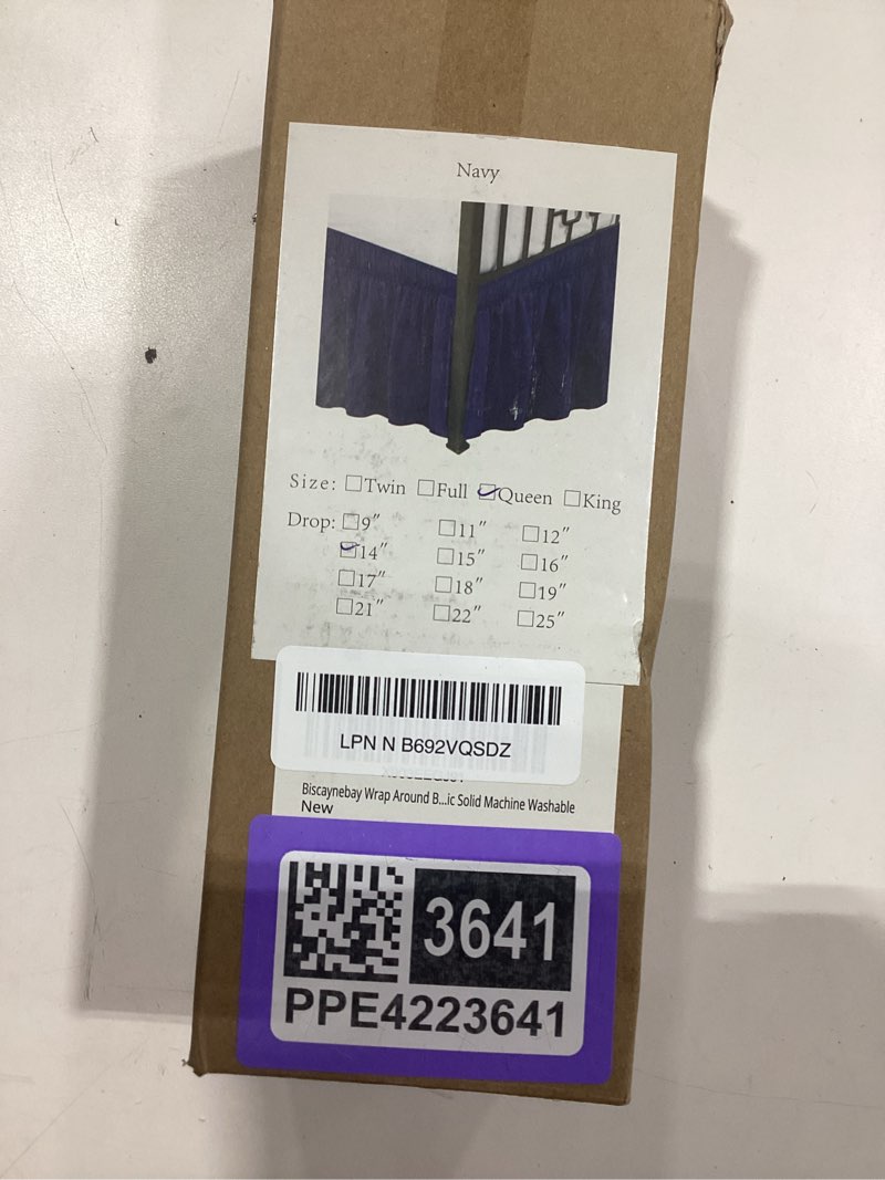 Condition photo showing Good Condition for biscaynebay wrap around bed skirts with split corners for queen beds 14" drop, navy elastic dust ruffles adjustable easy fit wrinkle & fade resistant silky luxurious fabric machine washable queen-14" drop split corner navy