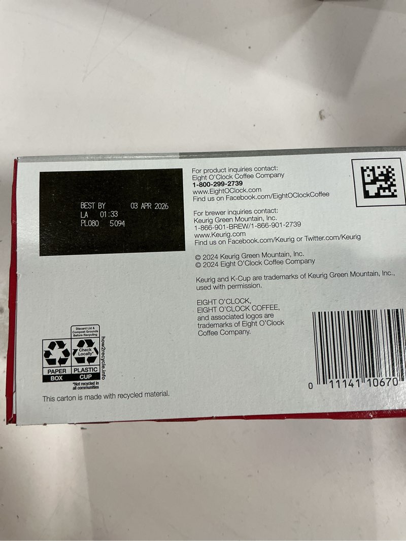 Condition photo showing New/Like New for Eight O'Clock Coffee The Original, Single-Serve Keurig K-Cup Pods, Medium Roast Coffee Pods, 72 Count The Original 12 Count (Pack of 6)( BB 93/Apr 2026) 