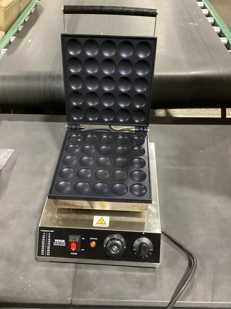 Condition photo showing Good Condition for vevor mini dutch pancake maker, 25pcs 43mm diameter dorayaki baker machine, 1700w commercial electric poffertjes grill, non-stick stainless steel, temp & time control, for home kitchen restaurant