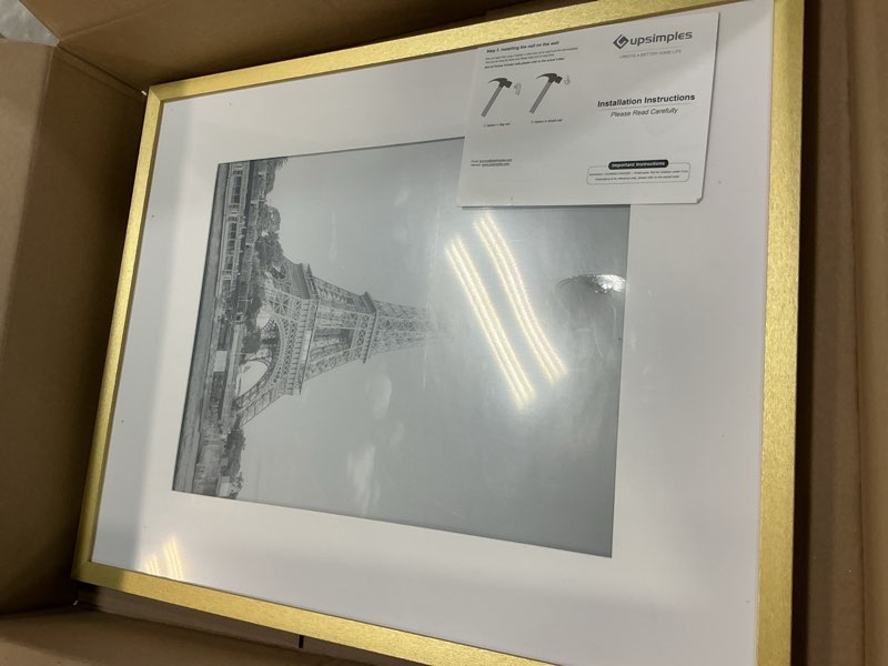 Condition photo showing As Is for upsimples 16x20 Picture Frame, Display Pictures 11x14 with Mat or 16 x 20 Without, Wall Hanging Poster Frame, Black, 1 Pack
