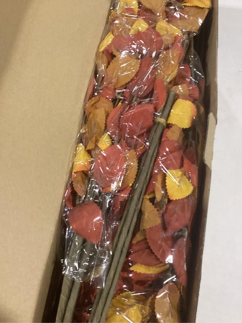 Condition photo showing Good Condition for 16pcs Artificial Fall Leaves Stems, 27" Fall Flowers Eucalyptus Leaves Branches Faux Fall Leaf Spray Fall Decorations for Home Floral Arrangement Autumn Table Centerpiece Burnt Orange 16Pcs