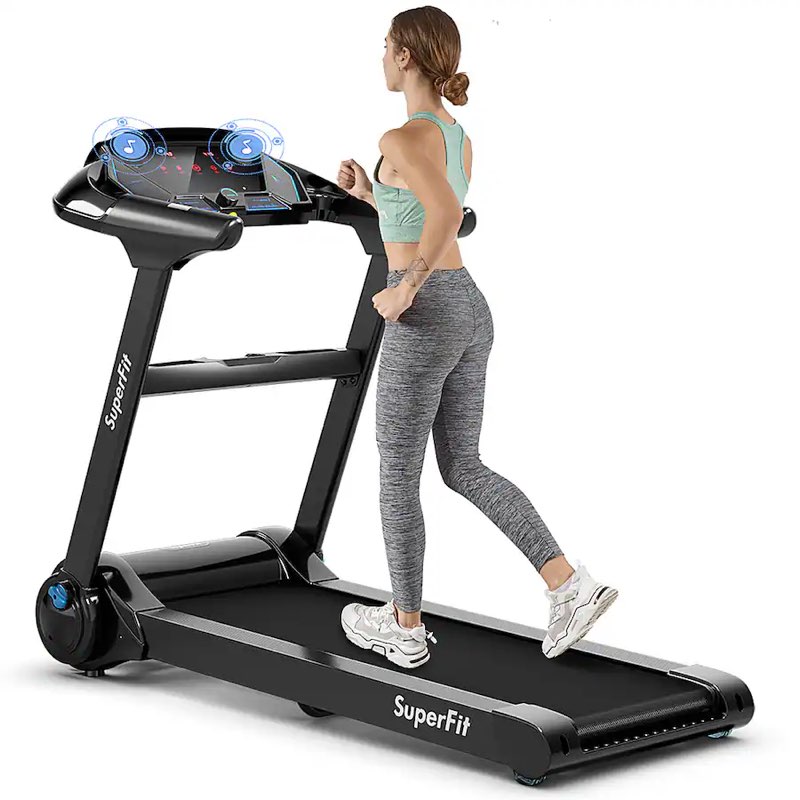 costway - 2.25hp folding treadmill running machine led touch display - black