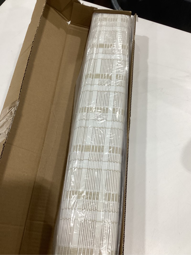 Condition photo showing As Is for LazBlinds No Tools No Drill Bamboo Roller Shades, Cordless Bamboo Blinds, Light Filtering Roll Up Blinds for Windows, French Door, Porch or Patio, 26'' W x 70'' H, Whitewash B Whitewash B 26'' W x 70'' H