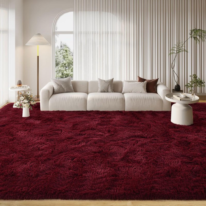 finre?c 9x12 feet rugs for living room bedroom, red fluffy shag area rug, non-slip plush fuzzy rugs 
