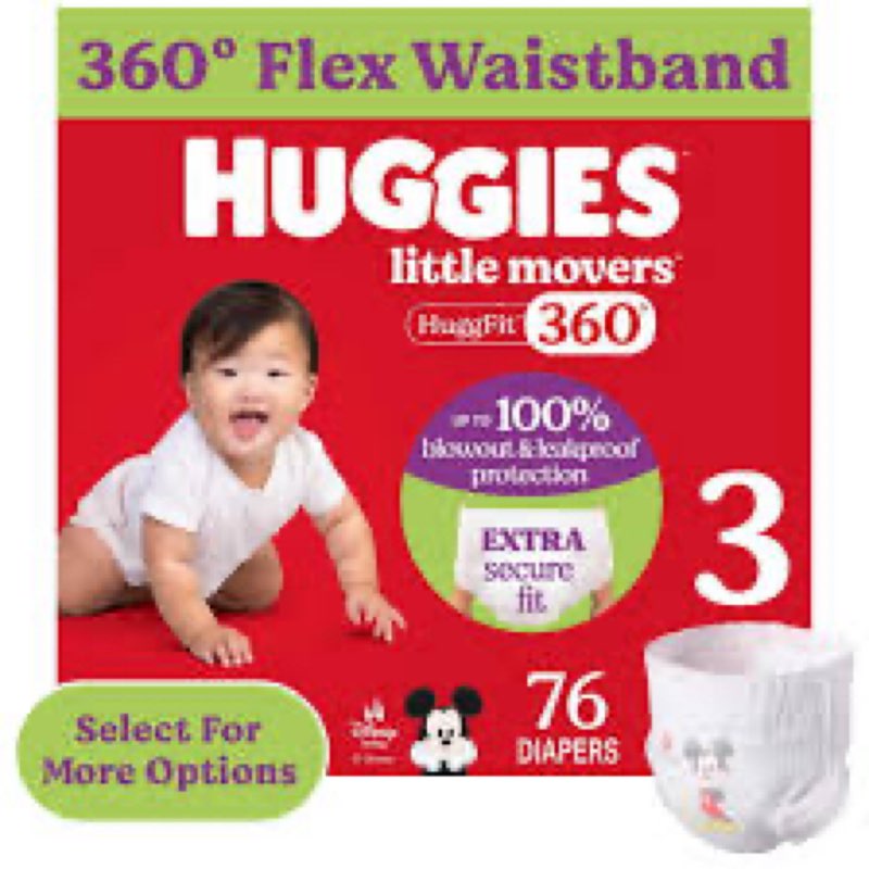 Huggies Size 3 Baby Diapers, Little Movers HuggFit 360° Baby Diapers with 360° Waistband, Size 3 (16