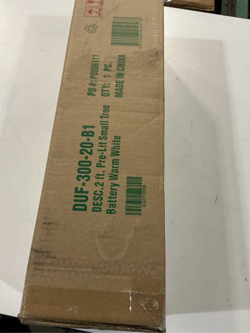 Condition photo showing New/Like New for National Tree Company 2 ft Pre-Lit Flocked Dunhill Fir Mini Artificial Christmas Tree, 15 Clear LED Lights, 75 Tips, Pinecones, Red Berries, Timer, Burlap Base, Green