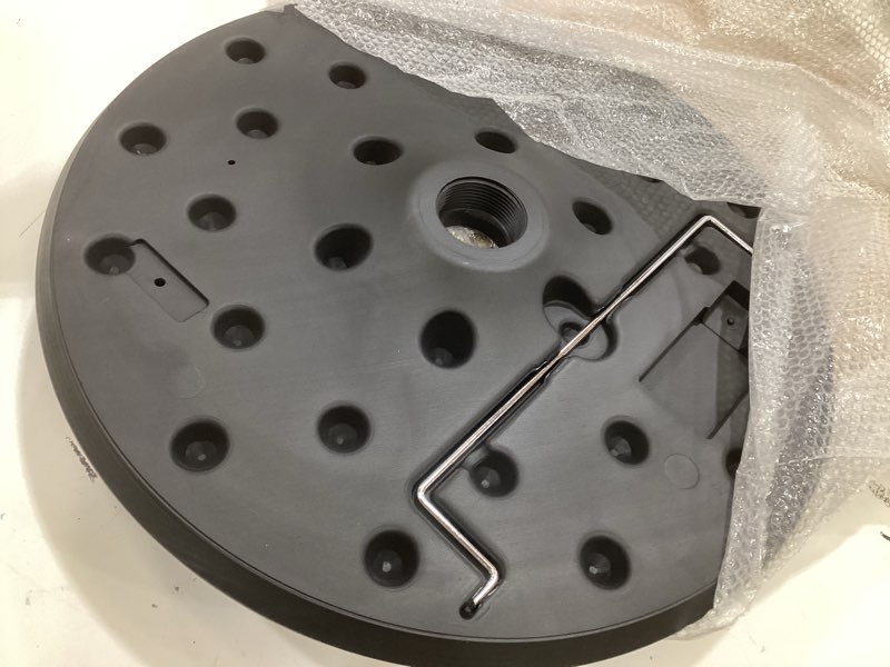 Condition photo showing Good Condition for outdoor adjustable umbrella table tray, 20” round outdoor umbrella table with hole, portable patio beach umbrella table tray fit 1.5" umbrella pole for poolside, backyard, garden, black