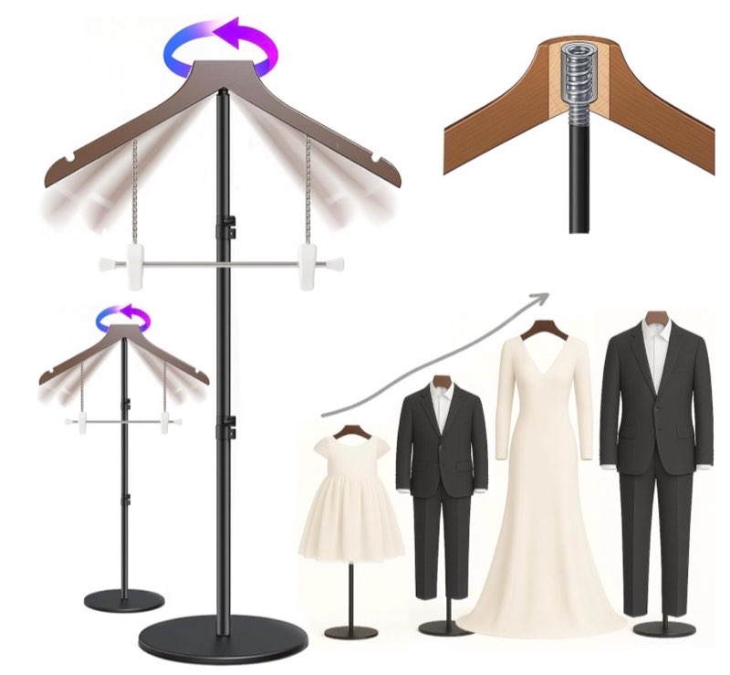 T Shirt Stand Display 26-64.7 Inch with Pants Clip, Height Adjustable for Long Short Clothes Dress