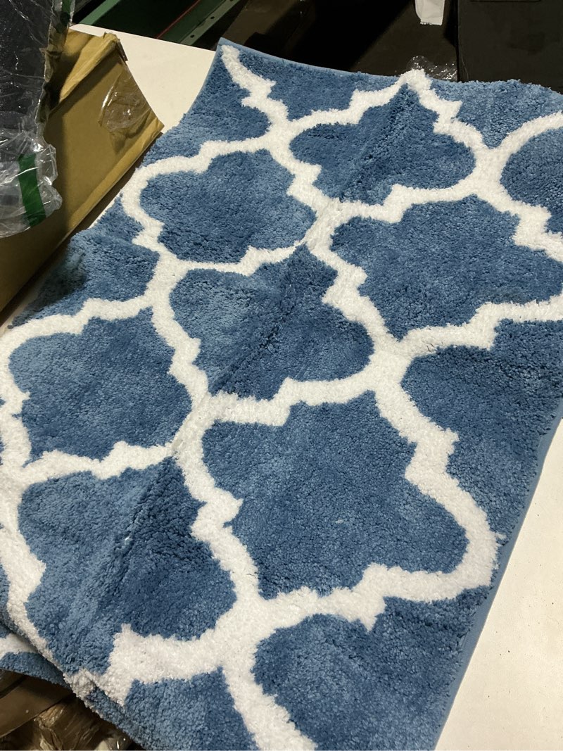 Condition photo showing Good Condition for olanly bathroom rugs 44x24, soft and absorbent microfiber bath rugs, non-slip shaggy shower carpet, machine wash dry, bath mats for bathroom floor, tub and shower, blue 44" x 24" blue