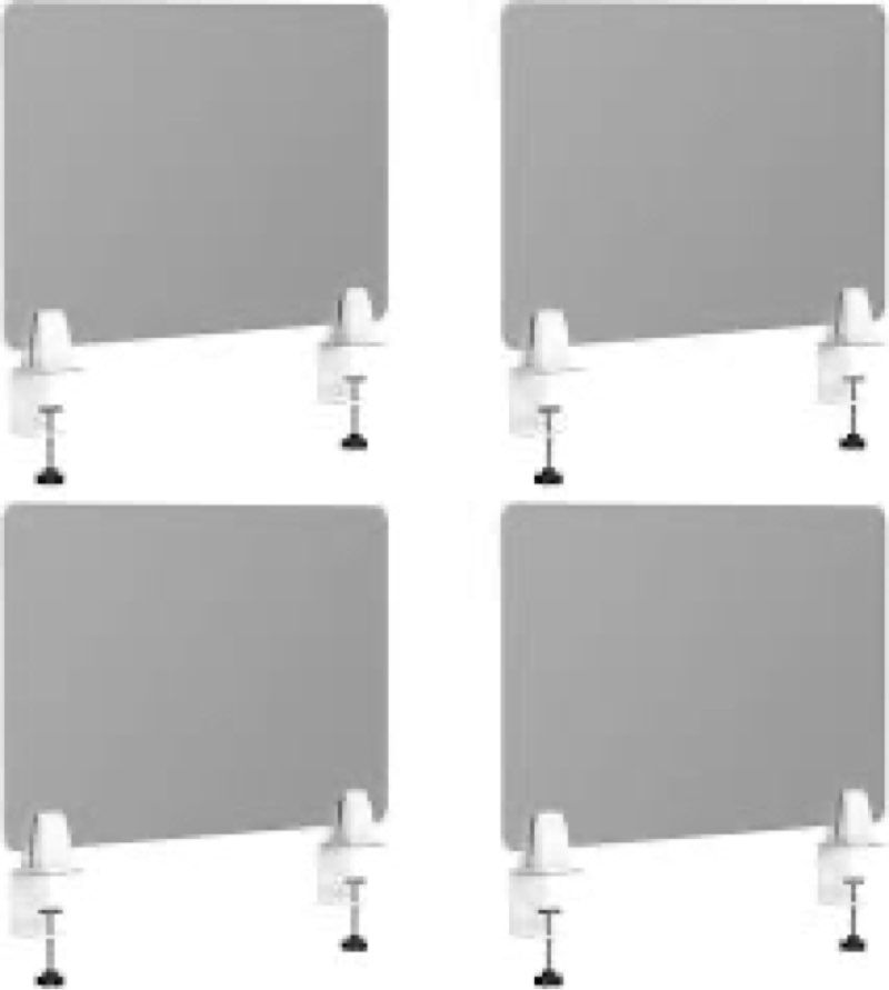 Item Descriptions Desk Divider 4 Pcs Desk Privacy Panel 23.6"L x 15.8W" Office Partitions Grey Acrylic Panel Pack of 4 Desk Divider Parti Universal Base
