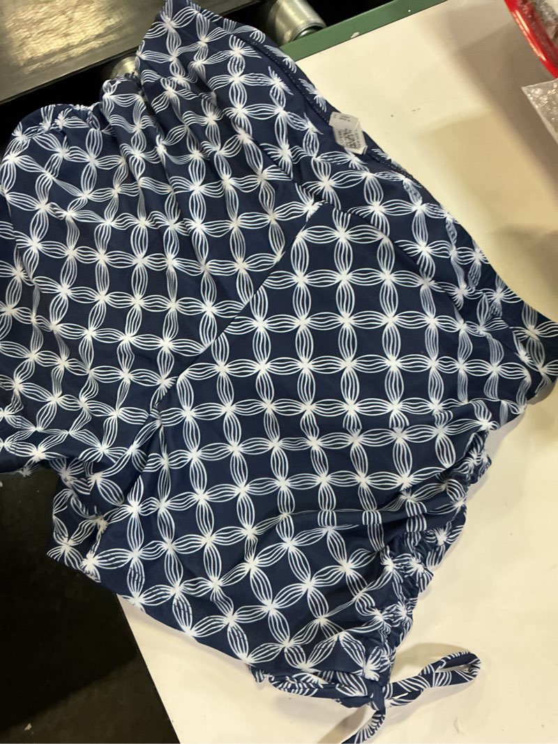 Condition photo showing New/Like New for yonique tankini swimsuits with shorts - tummy control two piece blouson bathing suits high neck swimwear blue geometry large