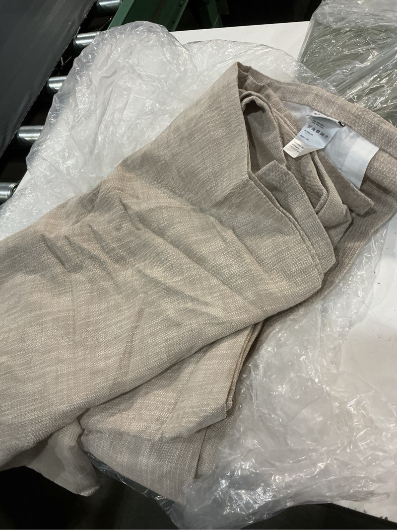 Condition photo showing As Is for (only 1 panel) textured cotton room darkening curtain 48 in x 84 in oatmeal