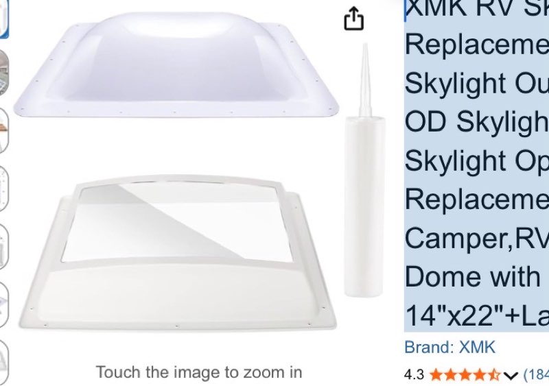 xmk rv skylight replacement bundle,rv skylight outer dome 18"x26" od skylight fit 14"x22" skylight opening replacement trailer camper,rv skylight inner dome with window 14"x22"+lap sealant(white)