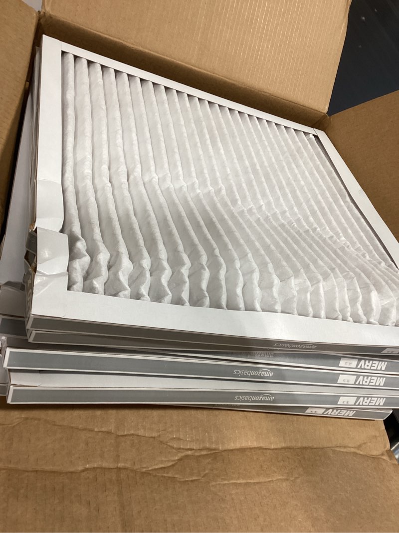 Condition photo showing As Is for amazon basics 20x20x1 air filter 6-pack, merv 11 ac furnace filters, dust, pet, allergy control, electrostatic (actual size: 19.75 x 19.75 x .75)
