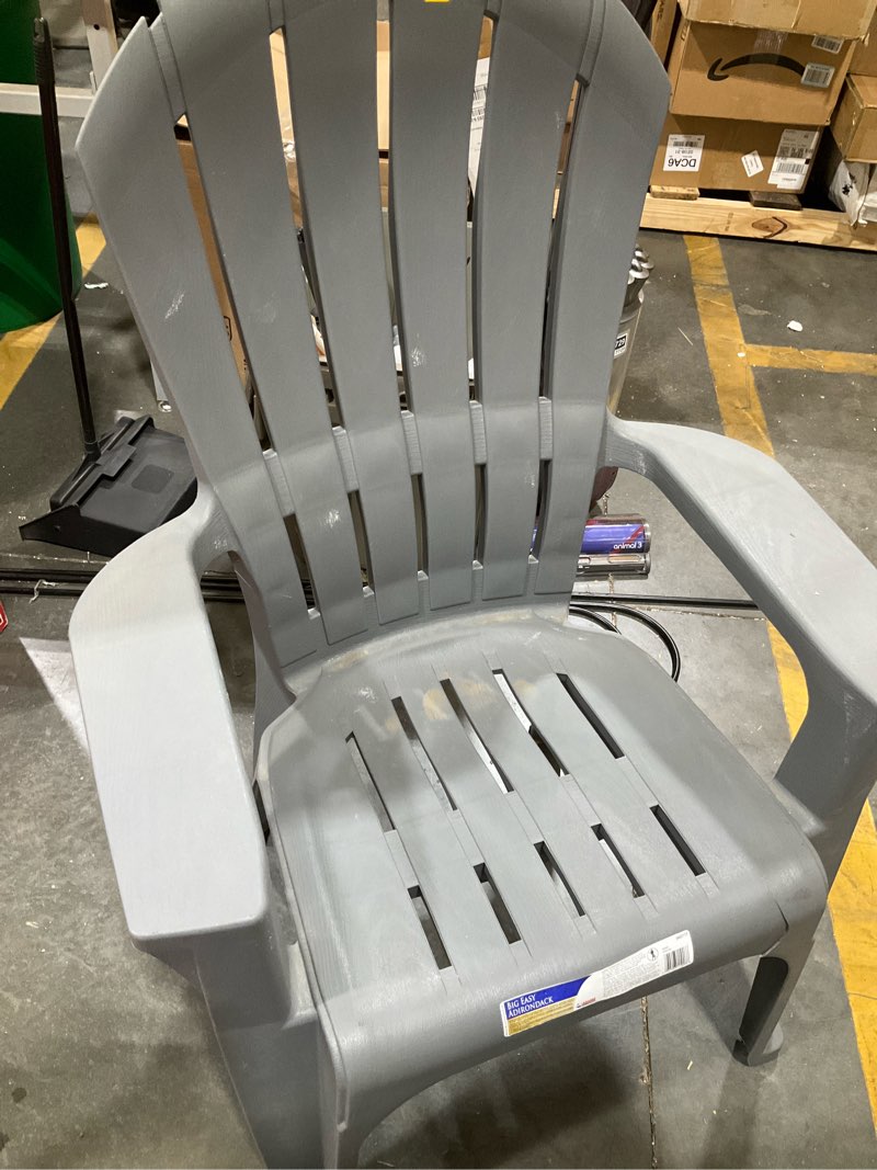 Condition photo showing As Is for adams patio stackable charcoal plastic frame stationary adirondack chair with slat seat