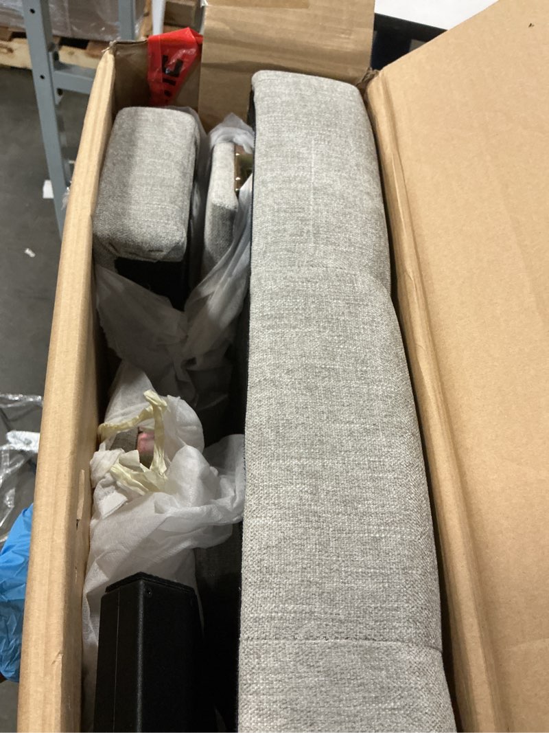 Condition photo showing As Is for mainstays hillside square tufted upholstered full bed, ivory fabric