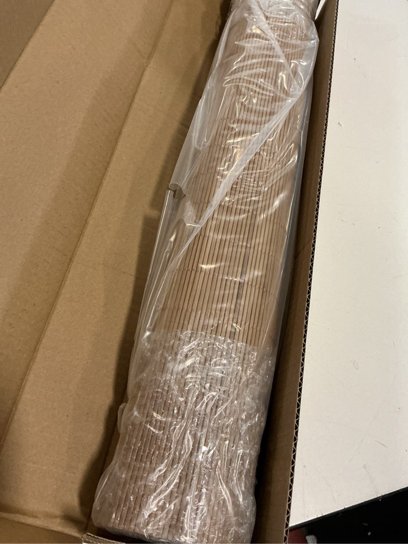 Condition photo showing Good Condition for LazBlinds Cordless Bamboo Blinds, Roll Up Shades for Windows, Light Filtering Hanging Window Patio Indoor/Outdoor Porch - Blinds Size: 22 1/5'' W x 72'' H, Carbonized (BAM-KKJL-27)