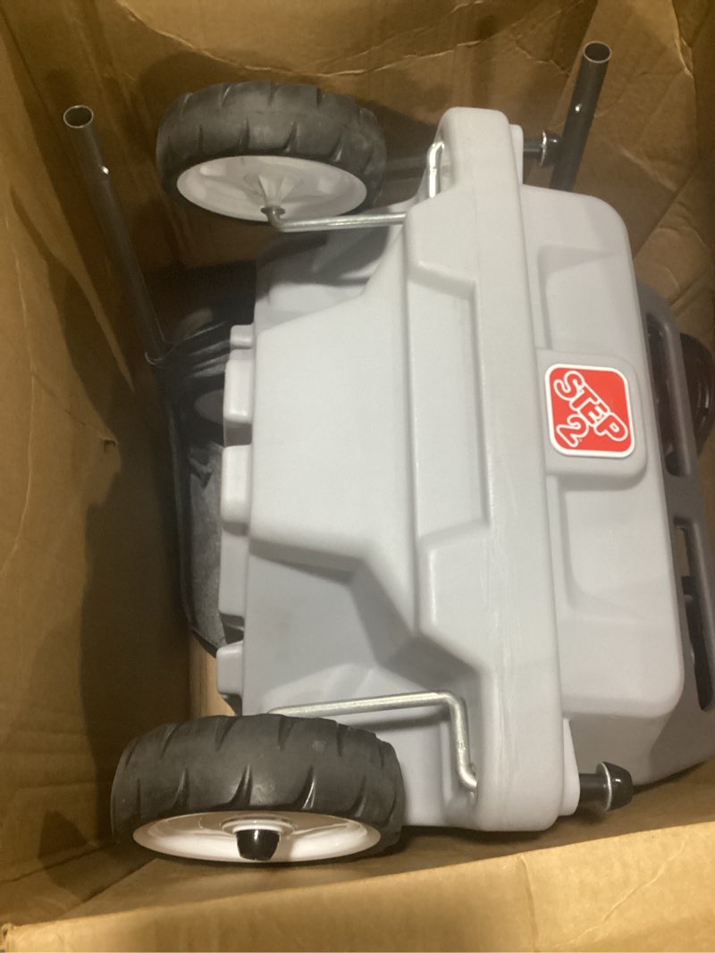 Condition photo showing Good Condition for step2 side-by-side push around suv, kids push car, 2 seats, stroller substitute, includes seat belts & horns, made of durable plastic, max weight 100 lbs., for toddlers 1.5-5 years old, gray gray large
