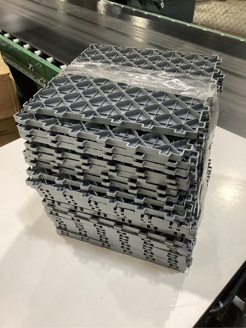 Condition photo showing Good Condition for vevor garage floor tiles 12 x 12 x 0.53 inch, interlocking design ease of installation double-sided texture non-slip sturdiness, for garages, basements, repair shops, silver, 25 pack 25 pack silver