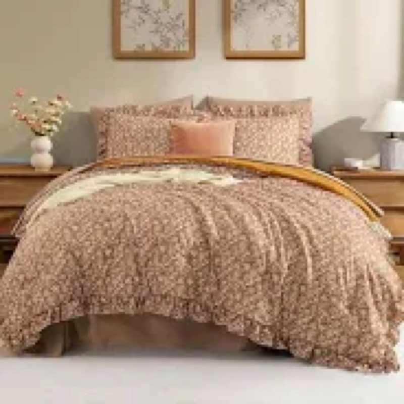 (Incomplete only 3 pcs). BLOOMHAVEN Queen Comforter Set - 7 Pieces Ruffle Brown Bedding Sets, Shabby Chic Farmhouse Bed in a 