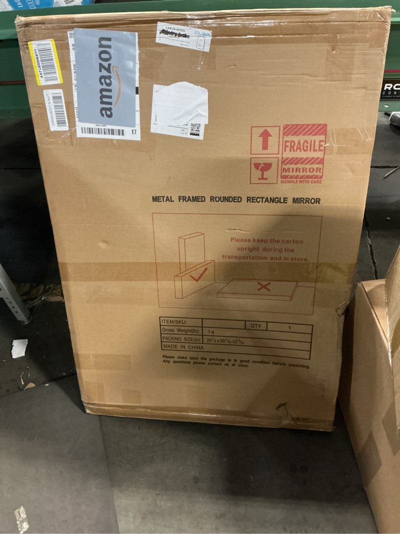 Condition photo showing New/Like New for Gold Bathroom Mirror, 24x36 Inch Brushed Gold Mirror, Aluminum Alloy Framed Vanity Mirror, Rounded Rectangle Mirror for Over Sink, Anti-Rust (Horizontally or Vertically) Gold 24"L x 36"W