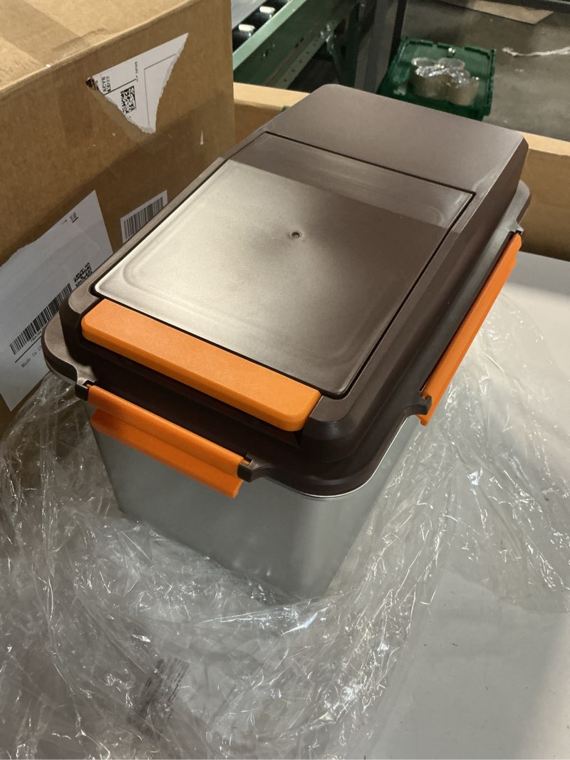 Condition photo showing Good Condition for Newget Dog Food Storage Container Stainless Steel with Scoop, 16 LB /11 LB Airtight Pet Metal Food Storage Bin, Cat Food Container for Dry Dog, Cat Food, Bird Seed, Keep Food Fresh, Brown A-Brown