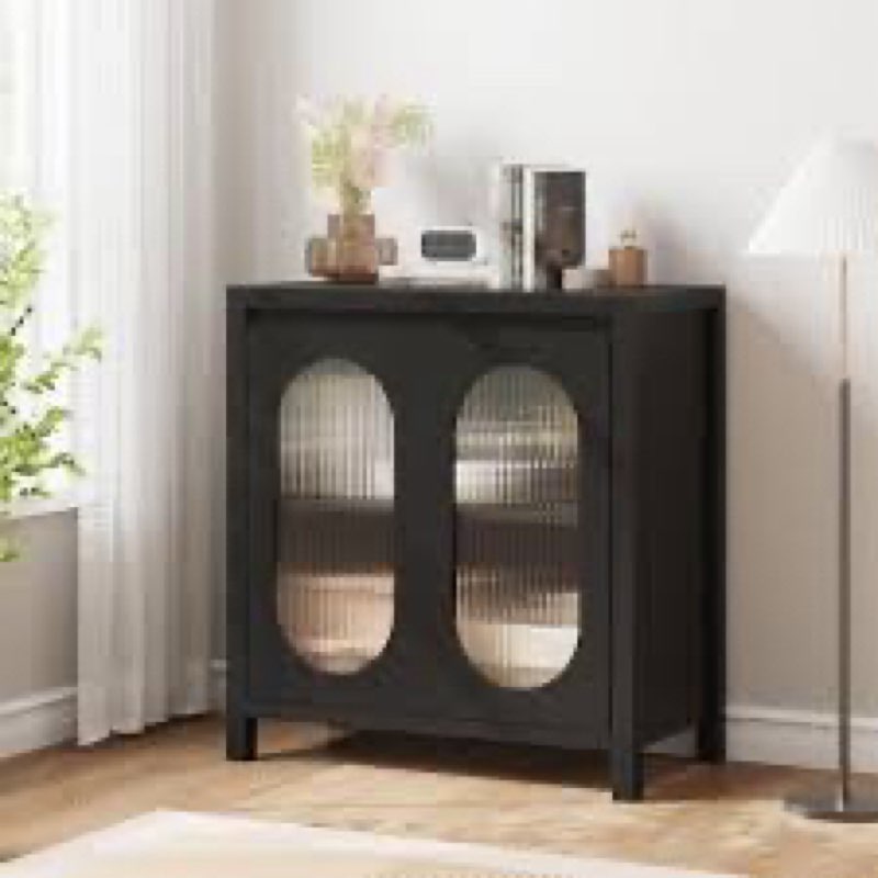 Modern Sideboard Buffet Cabinet With Glass Doors And Shelves, Small Console Cabinet With Storage