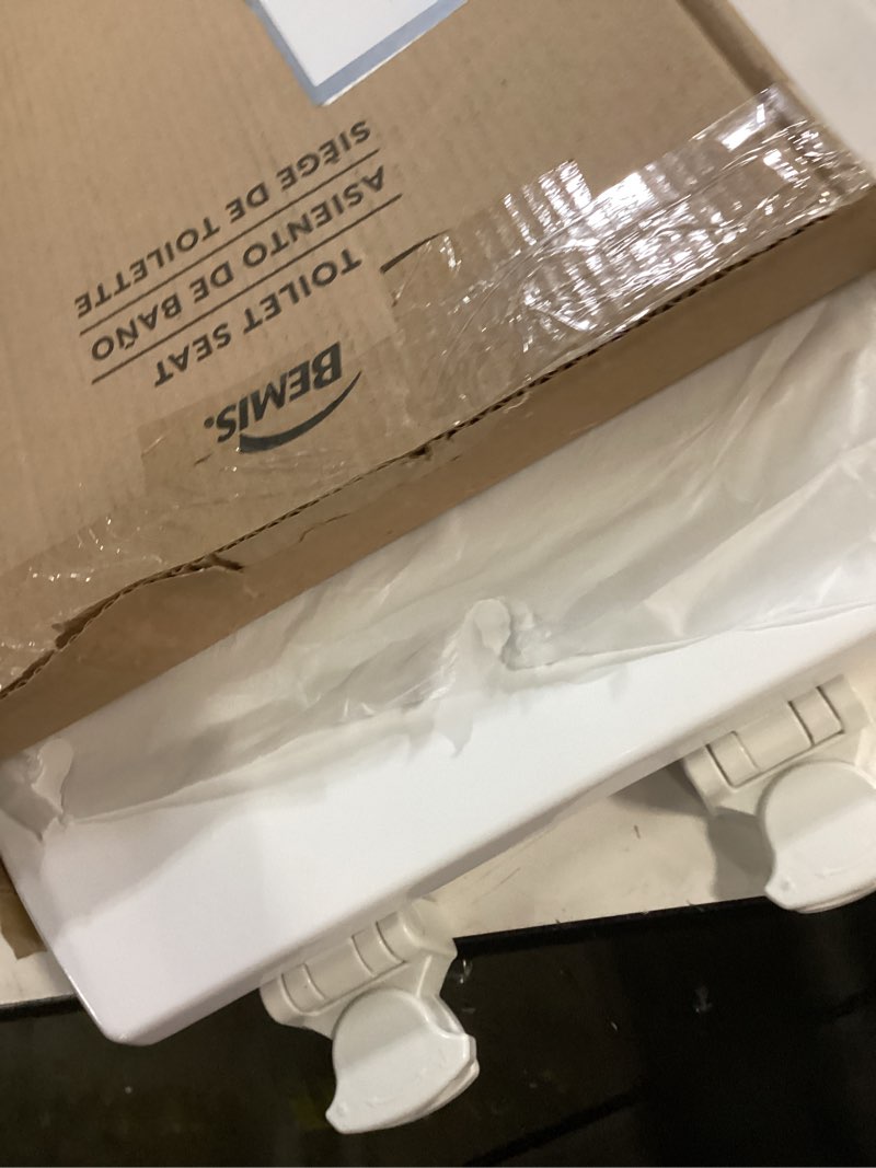 Condition photo showing As Is for bemis 1500ec 390 lift-off wood elongated toilet seat, cotton white (pack of 1) elongated basic