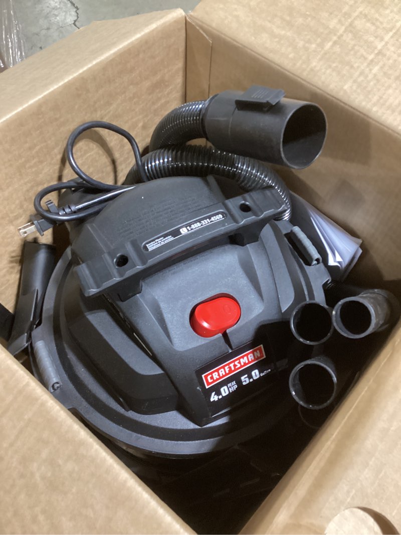 Condition photo showing Good Condition for craftsman 5-gallon 4 hp corded wet/dry shop vacuum with accessories included