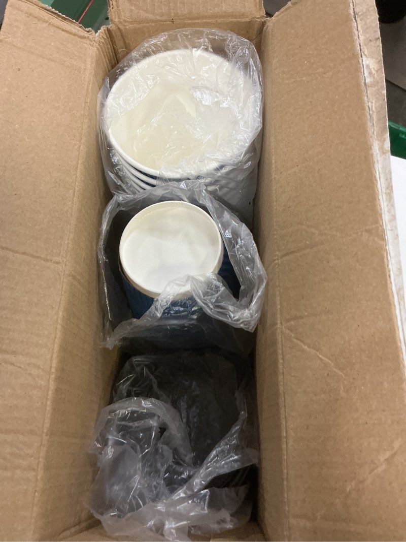Condition photo showing Good Condition for Lamosi 12 OZ Disposable Coffee Cups with Lids 50 Pack, Hot Paper Insulated Corrugated Ripple Wall Cup for To Go Drinks and Beverages Blue 12OZ