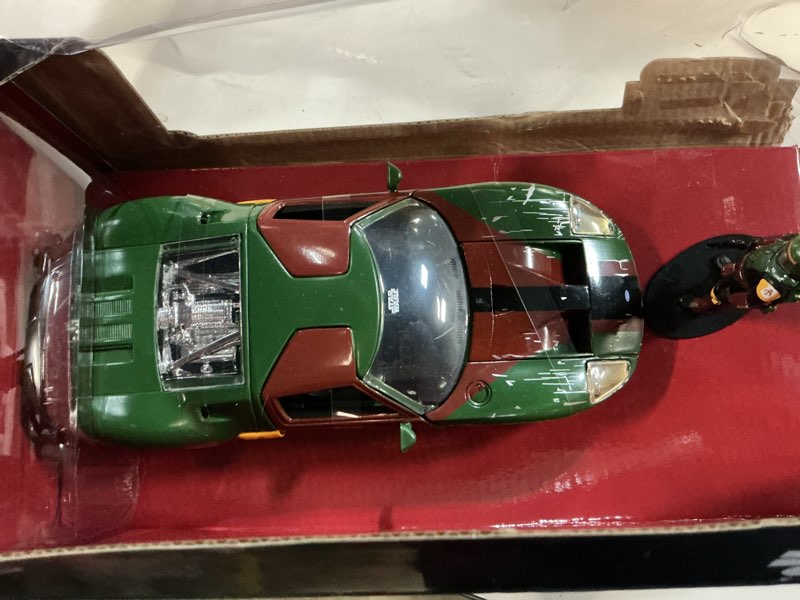 Condition photo showing As Is for jada star wars boba fett with 2005 ford gt die-cast vehicle and figure set 1:24 scale toys