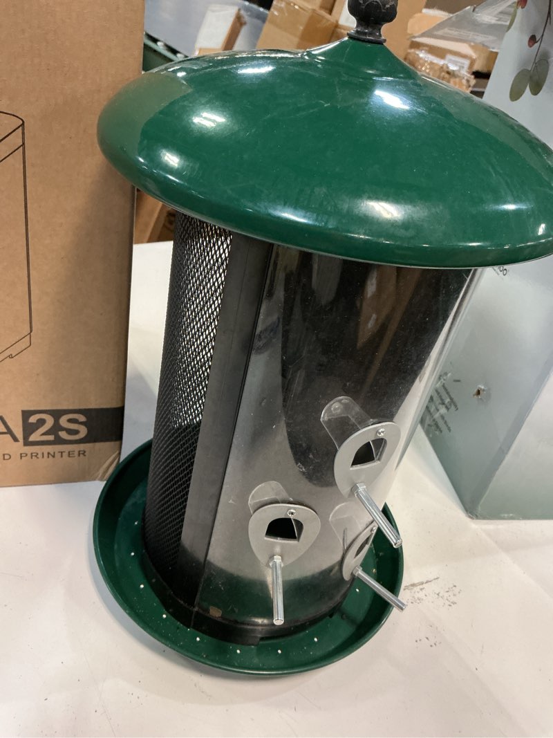 Condition photo showing Good Condition for Veehoo Hanging Bird Feeder for Outdoors, 3 in 1 Large Capacity Metal Mesh Tube Bird Feeder for Thistle Nyjer Peanut, Wild Triple Finch Cardinal Feeders 6 lbs Seed Capacity for Outside Green 9"L x 9"W x 12"H