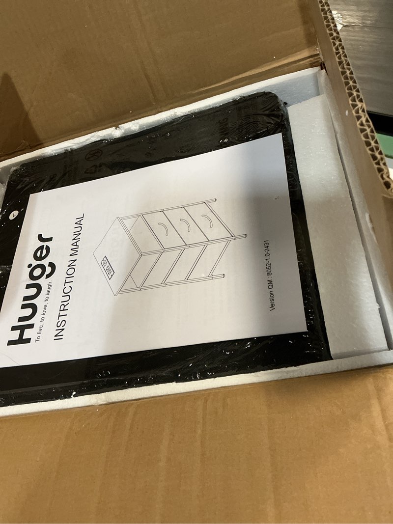 Condition photo showing New/Like New for Huuger Nightstands Set of 2, 27.6 Inch End Tables with Charging Station, Bed Side Tables with Fabric Drawers, USB-C Port and Outlet, Night Stands for Bedroom, Black 11.8"D x 15.7"W x 27.6"H (3 Drawers) Black 2