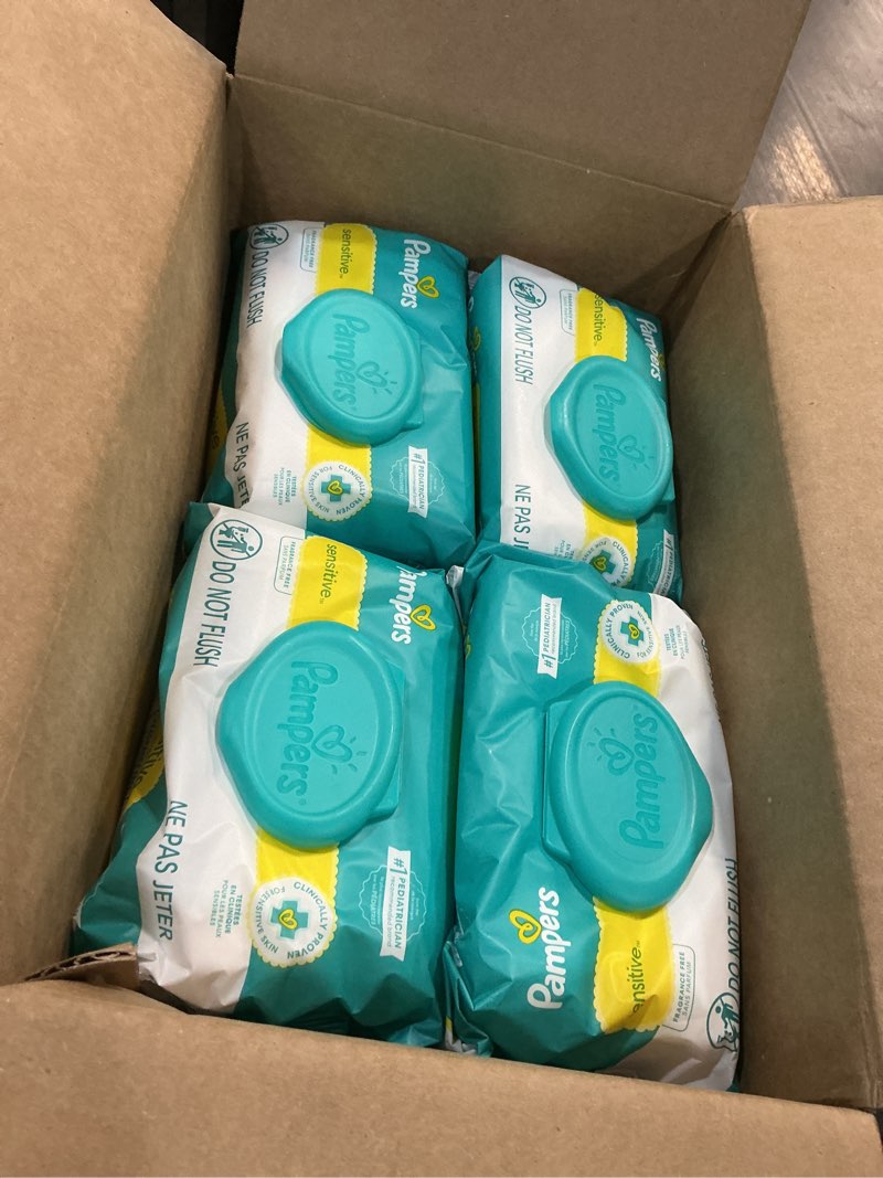 Condition photo showing New/Like New for pampers sensitive baby wipes, water based, hypoallergenic and unscented, 8 flip-top packs, 4 refill packs (1008 wipes total) 84 count (pack of 12)