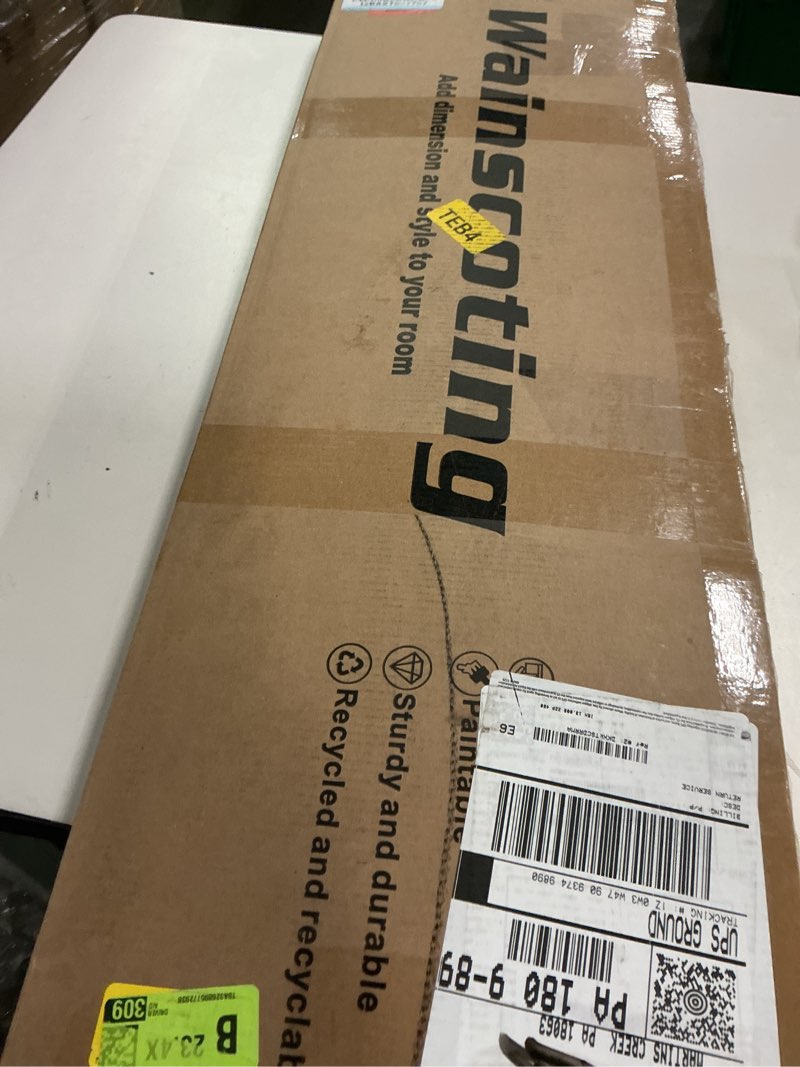 Condition photo showing New/Like New for Art3d Wainscoting Wall Panel Kit, 37.8" Tall Beadboard Panels for Walls, Polystyrene Board and Batten Wall Panel Kit, Easy DIY Decorative Trim for Living Room, Kitchen, Bedroom – Covers 31 Sq.Ft 37.80" x 9.84" x 0.24" Matte White 12