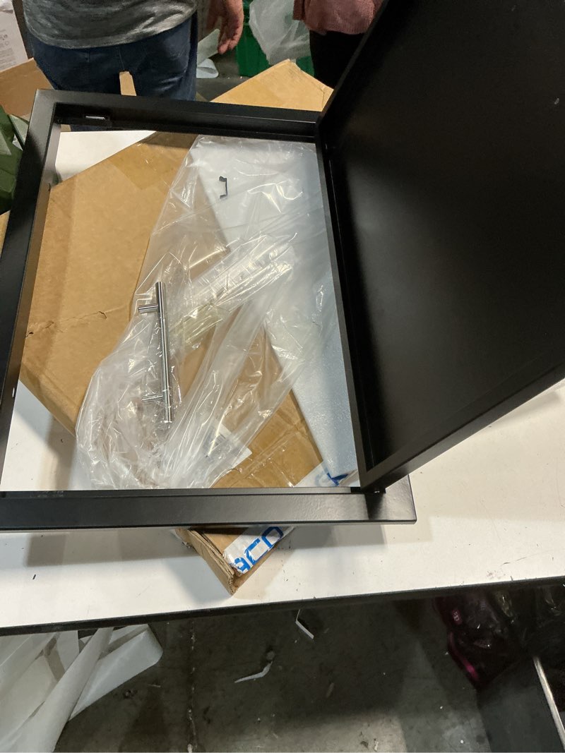 Condition photo showing New/Like New for 17”x24” black metal door insert with handle (similar to stock photo)