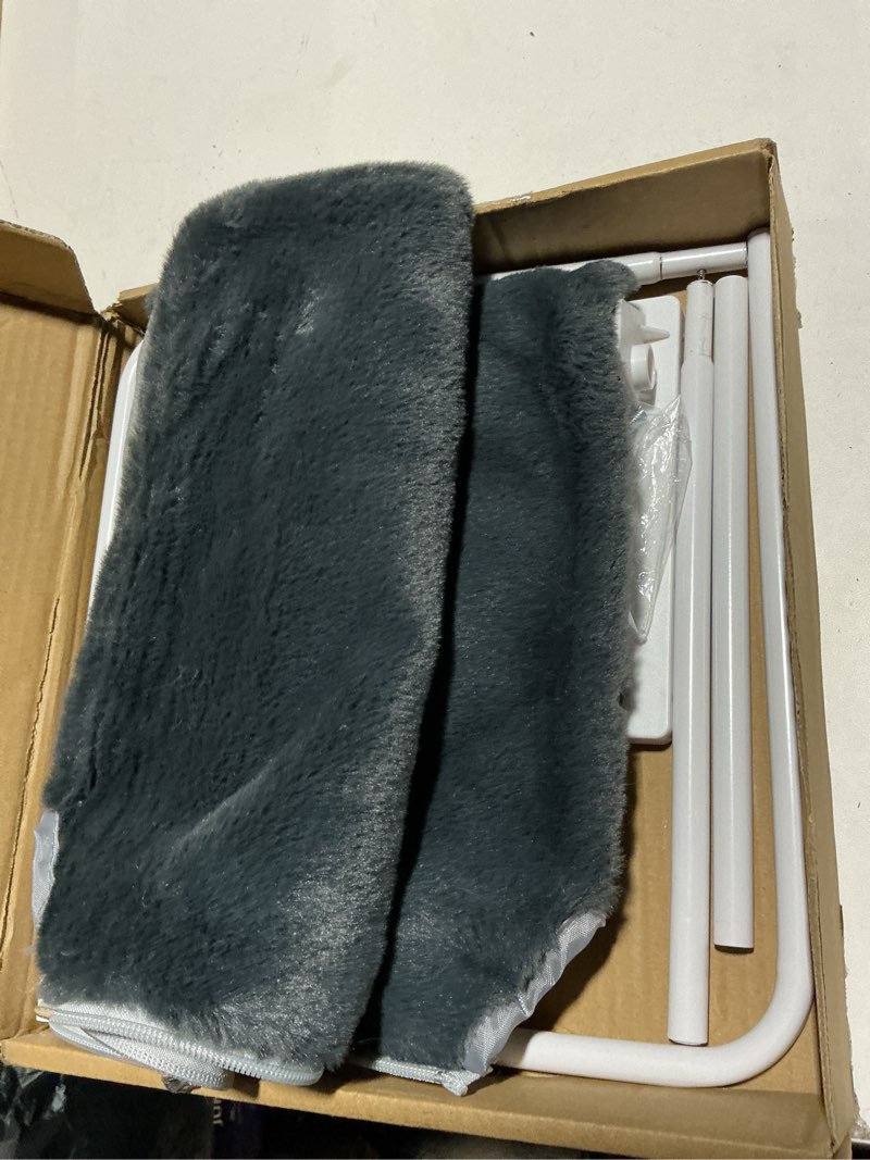 Condition photo showing As Is for keny cordless foldable cat window perch, reversible cover with two different kinds of fabrics, dark grey