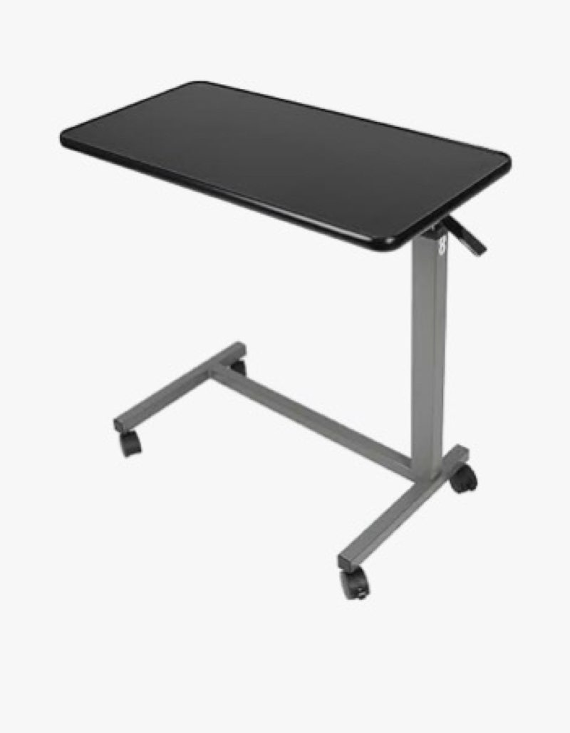 flexispot h7 adjustable overbed bedside table with wheels pneumatic mobile standing desk laptop desk rolling computer cart movable overbed table hospital home use(