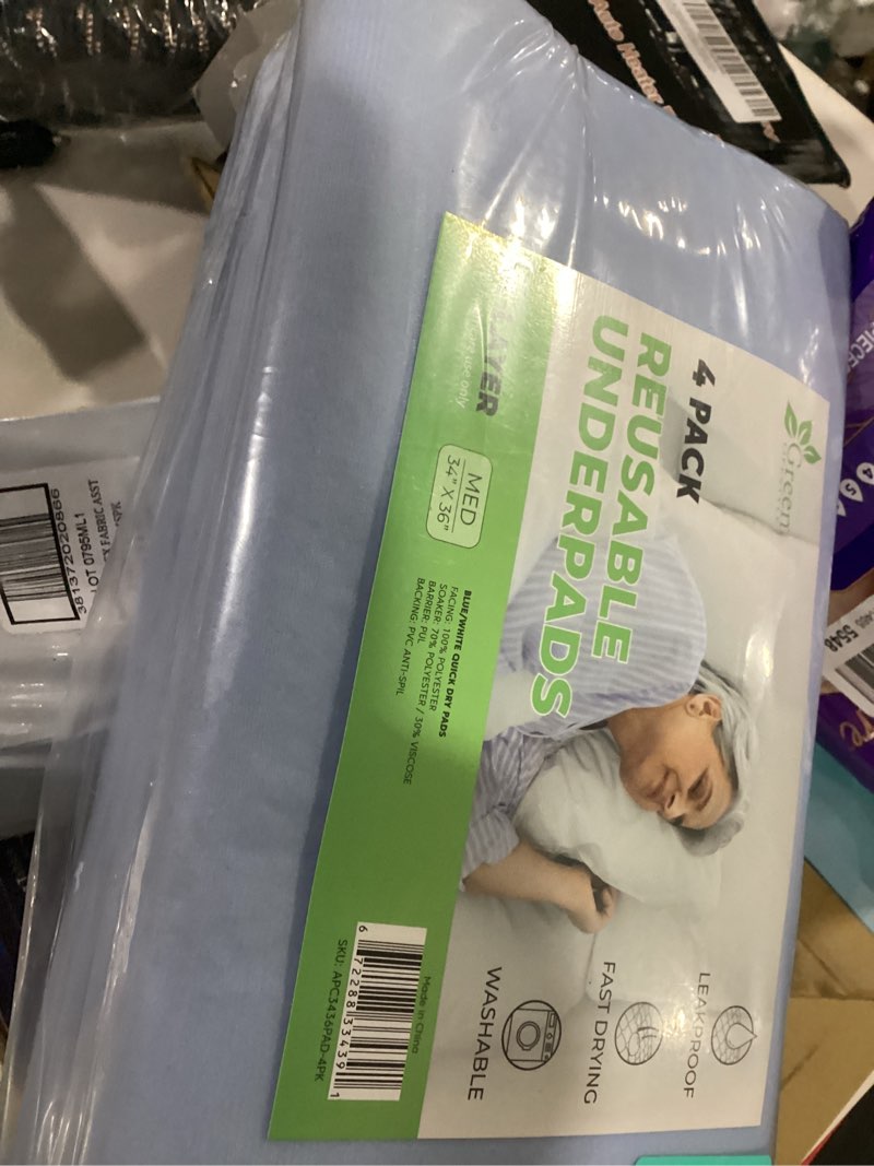 Condition photo showing Good Condition for GREEN LIFESTYLE Washable Underpads - Large Bed Pads for use as Incontinence Bed Pads, Reusable Pet Pads, Great for Dogs, Cats, Bunny, Seniors Bed Pad (Pack of 4 - 34x36) Blue/White 4 Pack - 34x36