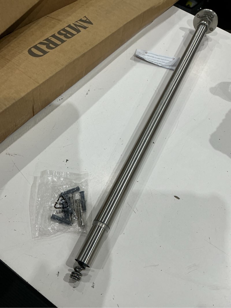 Condition photo showing As Is for briofox industrial shower curtain rod - 2-in-1 design tension curtain rod - rustproof non-slip 27 to 43 inch 304 stainless steel, brushed nickel window curtain rod 27-43 inches brushed nickel