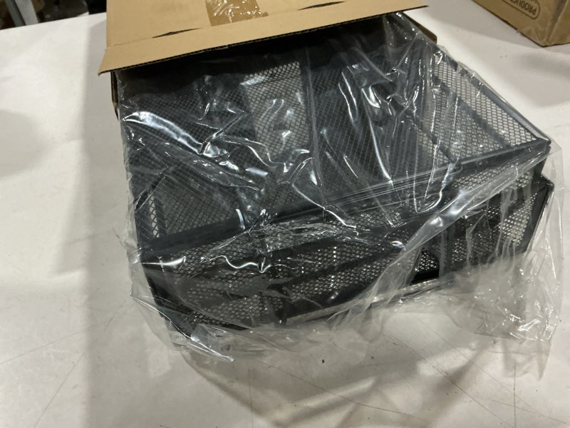 Condition photo showing Good Condition for mind reader stackable paper tray, 2 pcs., desktop organizer, file storage, office, metal mesh, 14" l x 9.75" w x 6" h, black