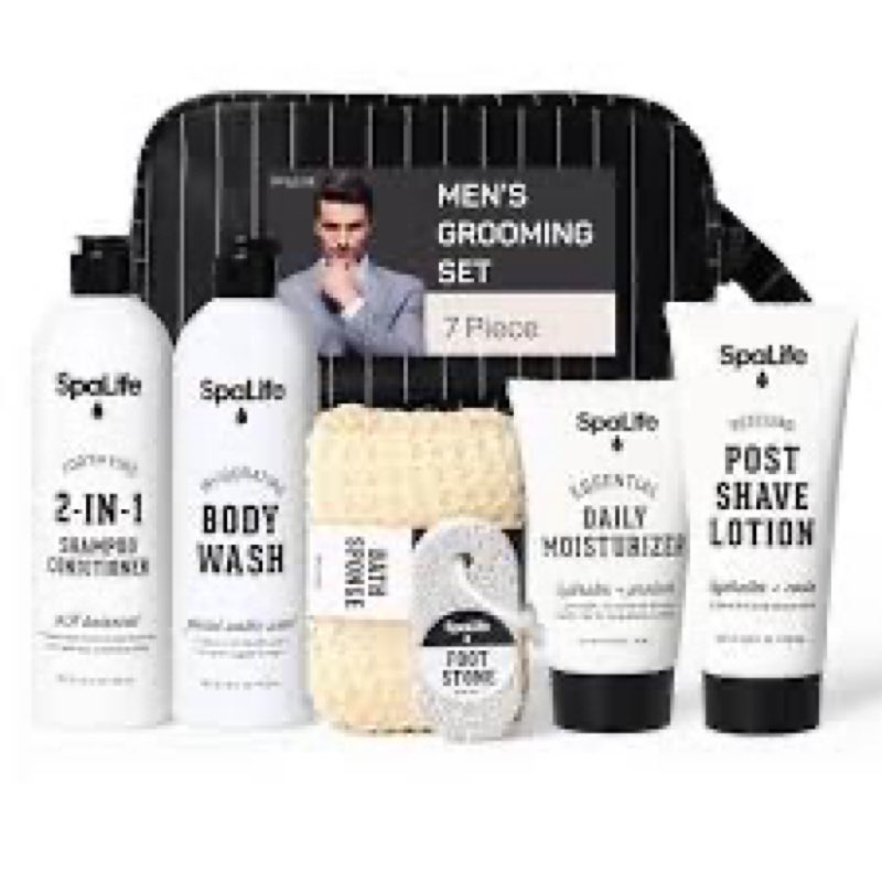 SpaLife 7-Piece Bath and Body Men Grooming Gift Set - 2-in-1 Shampoo & Conditioner, Body Wash, Daily