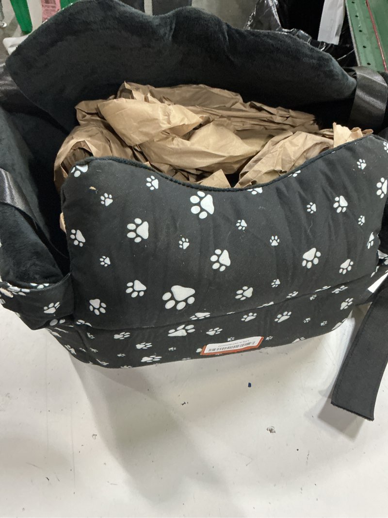 Condition photo showing As Is for console dog car seat with safety leash for large armrest lid– booster seat for small & medium dogs (up to 25 lbs), pet travel safety seat with storage pockets & detachable dog seat (large size) dog car seat under 20 lbs for pickup or mpvs