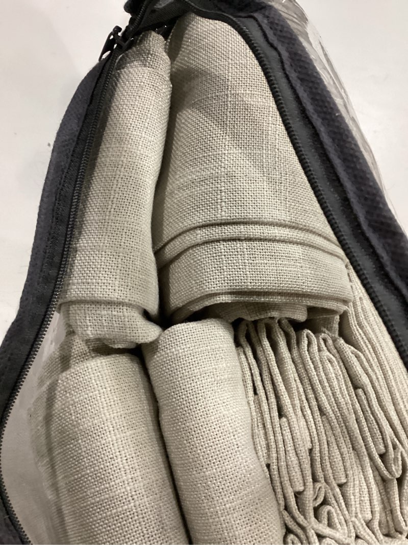 Condition photo showing Good Condition for Beige Linen Pinch Pleated 120 Inch Curtains 2 Panels for Living Room Bedroom Memory Training Shape Semi Sheer Neutral Flax Pinch Pleat Drapes with Hooks Rings Light Filtering Window Curtain 40x120 Linen 40"W x 120"L (Pack of 2)